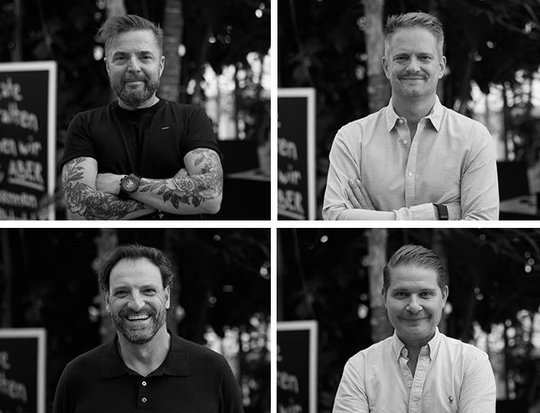 Die Partnerschaft sei der erste Schritt in einen Nachfolgeprozess: Ace2Ace-Gründer Daniel Huwyler (l.o.), Florian Zimmermann, Carlos Lima und Martin Engler (r.u.)...   (Bild: zVg)