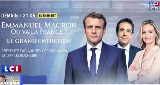 Auf LCI wurde das Interview von Darius Rochebin mit Emmanuel Macron als grosses TV-Ereignis angekündigt...         (Screenshot Trailer LCI)