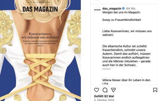  Die Schweizer und kosovo-albanische Literaturwissenschaftlerin Kaltërina Latifi schrieb über die Geschlechterverhältnisse und Misogynie in der albanischen Gesellschaft...   (Bild: Das Magazin/Insta)