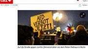 Mit «AfD-Verbot und Höcke-Petition: Deutschland erwacht» sorgt die linke Zeitung für Kommentare, unter anderen vom Publizisten Norbert Bolz... (Bild: Screenshot taz.de)