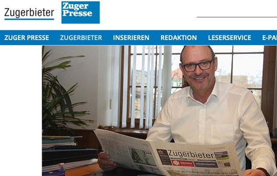 Mit der neuen Gratiszeitung reagiert der Gemeinderat um Präsident Walter Lipp (Bild) auf den Verkauf der «Zuger Woche» an Blochers Swiss Regiomedia... (Bild Screenshot «Zugerbieter»)