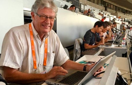 Seit 60 Jahren Stammgast auf den Medientribünen. Peter A. Frei an den Leichtathletik-Europameisterschaften 2018 in Berlin... (Bild zVg / PD AIPS)