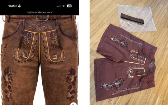 Die im Shop beworbene Hose (links) war nicht die gleiche, die nach Hause geliefert wurde... (Bild: zVg)
