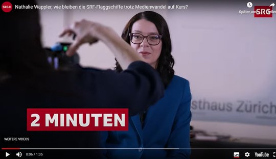 Fernsehmachen erklärt in 2 Minuten. Mit Nathalie Wappler...             (Bild: SRF)           