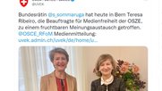 Im Gespräch betonten Bundesrätin Sommaruga und Teresa Ribeiro die zentrale Rolle von Journalistinnen und Journalisten für eine funktionierende Demokratie...