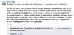 Facebook-Eintrag von Manager Chris Cox
