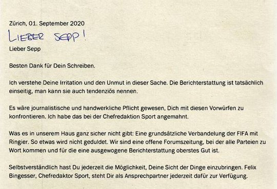 «Selbstverständlich hast Du jederzeit die Möglichkeit, Deine Sicht der Dinge einzubringen», schrieb Marc Walder an Sepp Blatter (Bild: © CH Media)