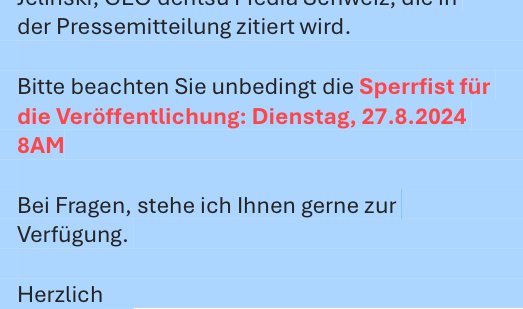 Immer mehr Unternehmen setzen Sperrfristen für ihre Medienmitteilungen... (Bild: Screenshot)