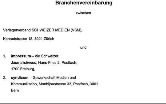 Bis Anfang Mai werden die Gewerkschaft Syndicom und der Verband Schweizer Medien über die «Branchenvereinbarung» entscheiden... (Bild: Screenshot)