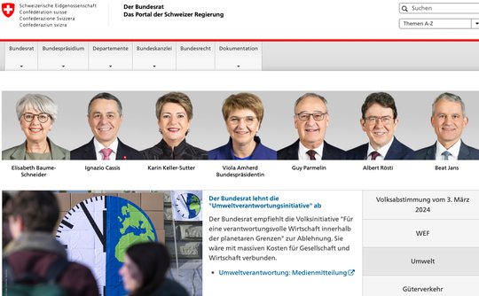 Die Departements-Websites waren blockiert, nicht betroffen war das Portal des Bundesrates... (Bild Screenshot)