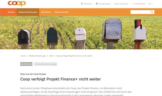 «Das Umfeld hat sich durch den verschärften Wettbewerb in der Finanzbranche in den vergangenen Monaten gewandelt»… (Bild: Screenshot coop.ch)