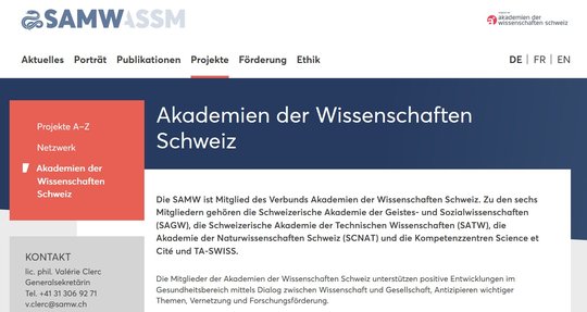 Die Akademien der Schweiz suchen das Gespräch mit SRF… (Bild: Screenshot samw.ch)