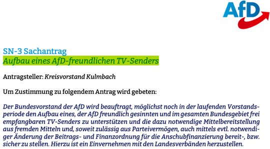 «Wir sind uns wohl alle einig, dass Donald Trump niemals ohne Unterstützung des TV-Senders FOX US-Präsident geworden wäre», steht im Antrag einer AfD-Sektion. (Bild Screenshot KR)