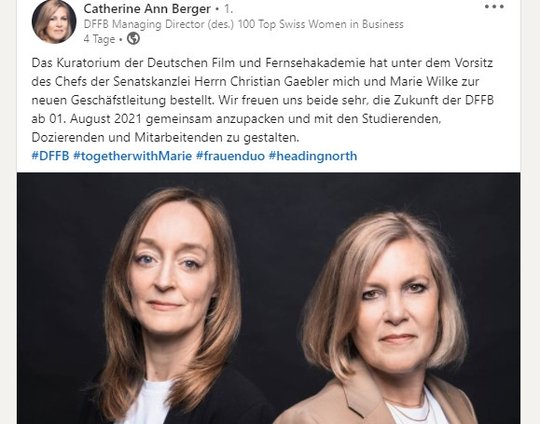 Von Zürich nach Berlin: Catherine Ann Berger (r.) bildet mit Marie Wilke das erste Frauenduo an der Spitze der traditionsreichen Filmschule...