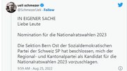 Ueli Schmezer machte seine Ambitionen auf Twitter publik...