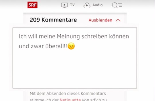 Nichts rechtfertigte die Ablehnung des Kommentar, befand die UBI mit 8 zu 1 Stimmen. (Bild Screenshot SRF)