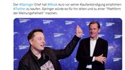 Döpfner twitterte an Elon Musk: «Das wäre ein wirklicher Beitrag zur Demokratie»…