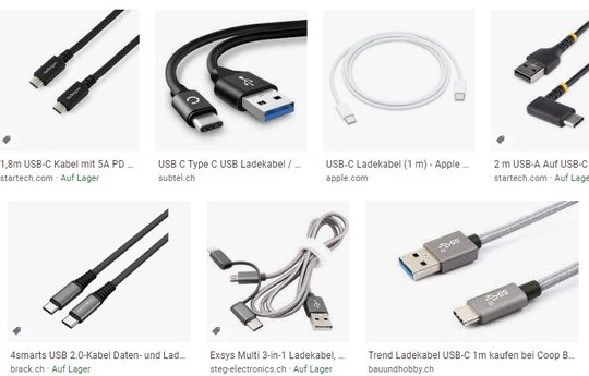 Ein Drittel der Ladekabel wird von den Usern gar nie gebraucht...          (Screenshot einer Verkaufsseite)