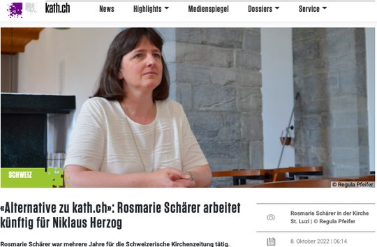 Durch eine Namensverwechslung rückte kath.ch (Bild) den porträtierten Chefredaktor des Konkurrenzportals in ein schiefes Licht... (Bild: Screenshot kath.ch)