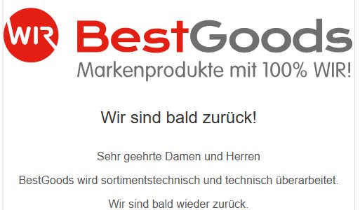 Über den Onlineshop bestgoods.ch wurden für das Netzwerk der WIR Bank Produkte wie Kühlschränke, Elektrovelos oder auch Zeitungs-Abos verkauft...      (Screenshot Webseite)