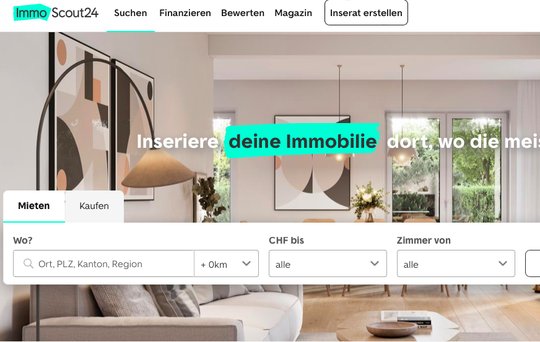 Wenig glaubwürdig: Die SP kritisiert die grossen Schweizer Verlagskonzerne, dass sie die Einnahmen ihrer Inserate-Portale – im Bild ImmoScout24 – nicht in den Journalismus einspeisen... (Bild: Screenshot)