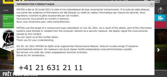 Nach dem Angriff auf Matisa sind interne Dokumente der Firma ins Darknet gestellt worden, um den Druck auf die Lösegeldforderung zu erhöhen... (© Bild: Screenshot matisa.ch)