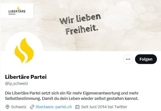 Die Libertäre Partei betont, dass sie nonbinäre Identitäten als gleichwertig anschaut und kritsiert das SRF wegen dem geplanten «Register»... (Bild: Screenshot X-Profil von Libertäre Partei)